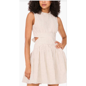 🤍 Parker “Julianne” Stripe Cutout Linen & Cotton Mini Dress – Size 4